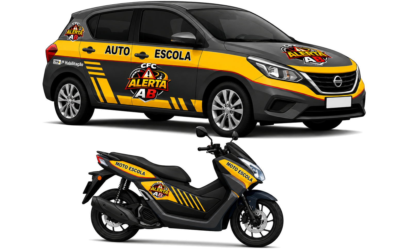 Ilustração carro e moto CFC Alerta